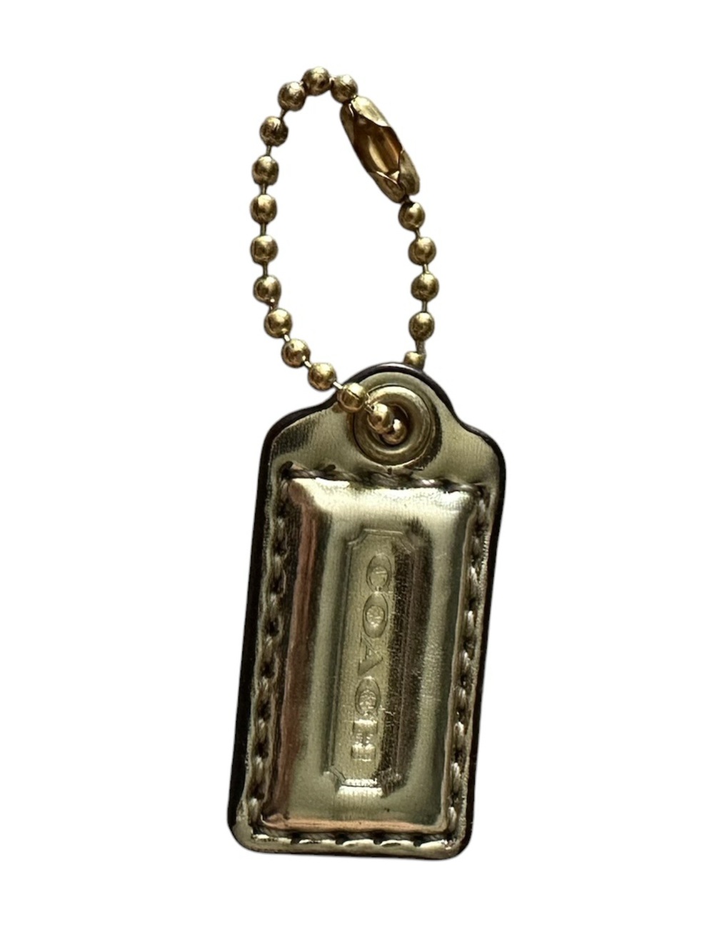 Coach Metallic Gold Leather Hangtag Replacement Keychain Bag Charm Small 1.5”